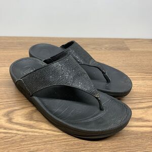 Fitflop Lulu Sandals Women 9 M Shoes Black Glitter Toe thong platform Comfort